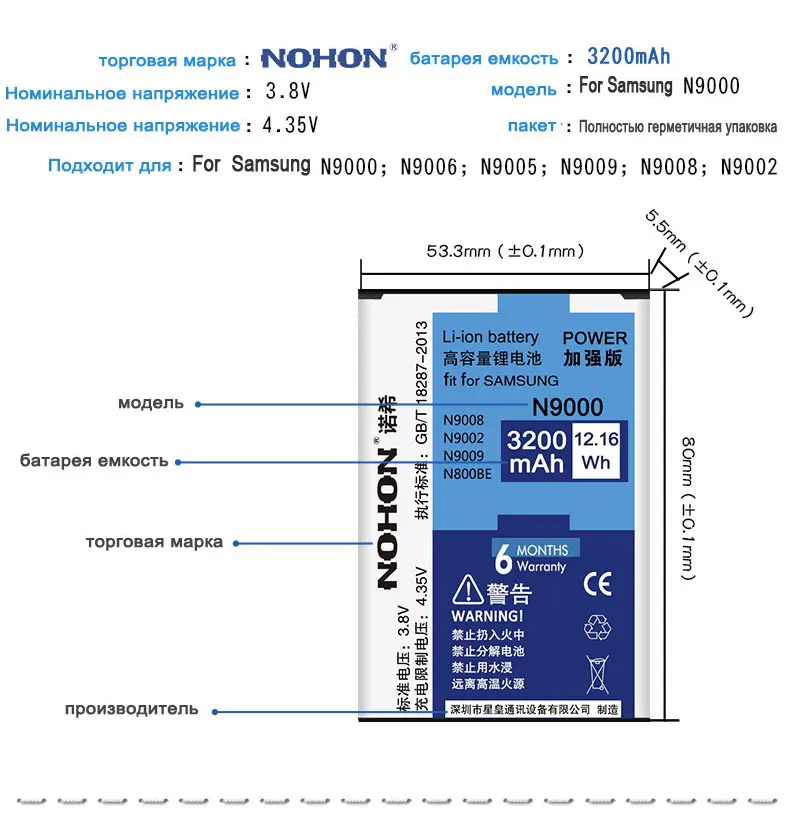 Nohon Аккумулятор для samsung Galaxy Note 3 4 Note3 NFC Note4 N9000 N9006 N9005 N9100 N910X батарея N800BE EB-BN910BBE Замена Bateria