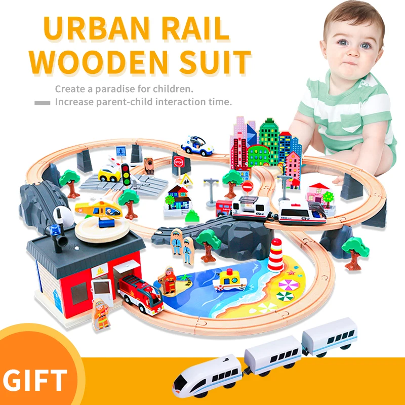 4 Piece Wooden Train Railway Child Kids Baby Toy Christmas Party Birthday Gift