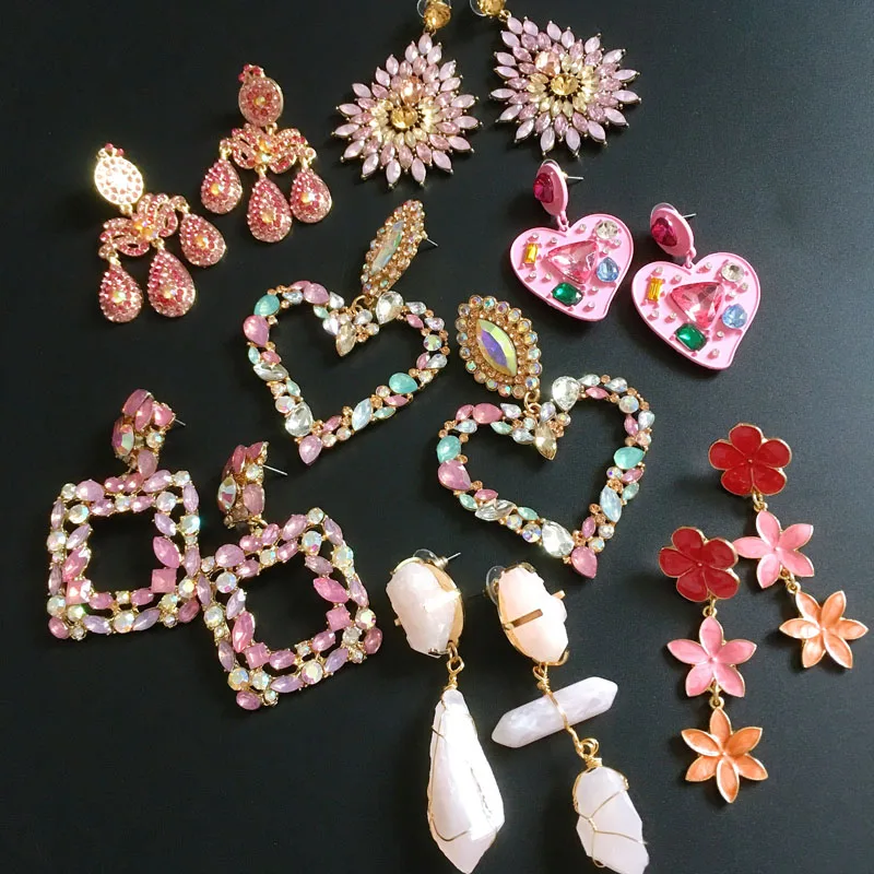 

Ztech Pink Heart/Lace/Flower Vintage Drop Long Earring Bling Crystal Big Earring Brincos Pendientes Statement Jewelry Bijoux