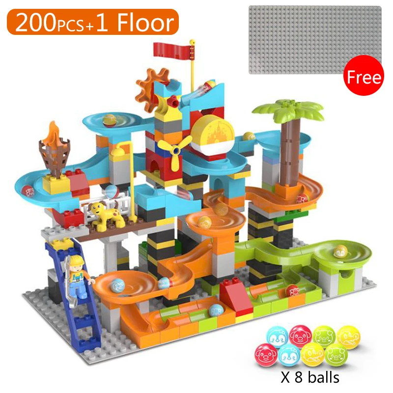 

200pcs Marble Race Run Blocks Maze Ball Jungle Track Building Blocks Funnel Sliding Blocks DIY Bricks Toys For Children Gifts