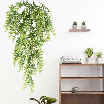 

5 Forks Green Vine Ivy Branches Wall Decor Artificial Leaves Fake Foliage Home Plastic Rattan Evergreen Party Hotel Wedding