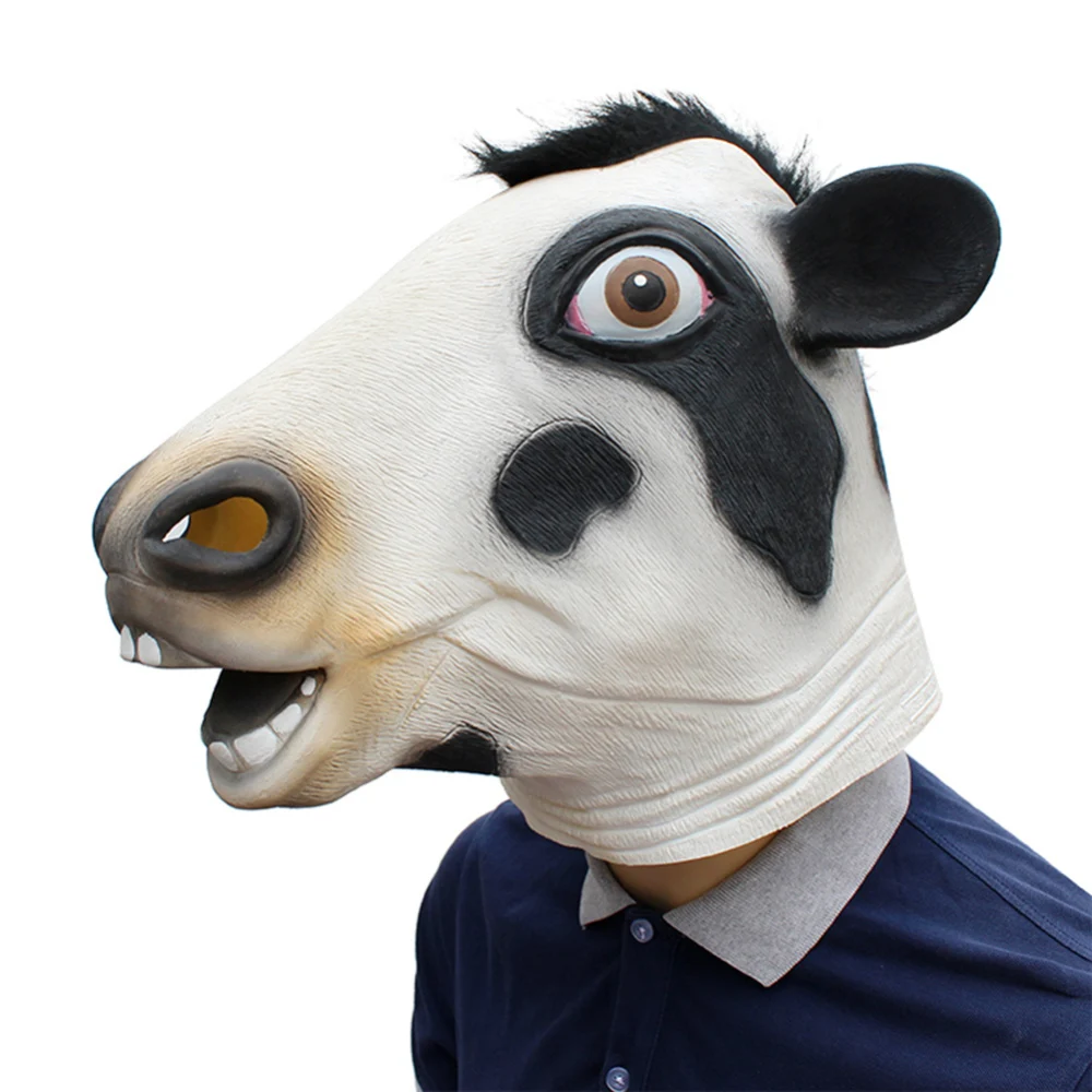 

Deluxe Halloween Costume Party Performance Latex Super Cow Head Mask Roomy Fit Any Child or Adult Cow Head Mask with Open Mouth