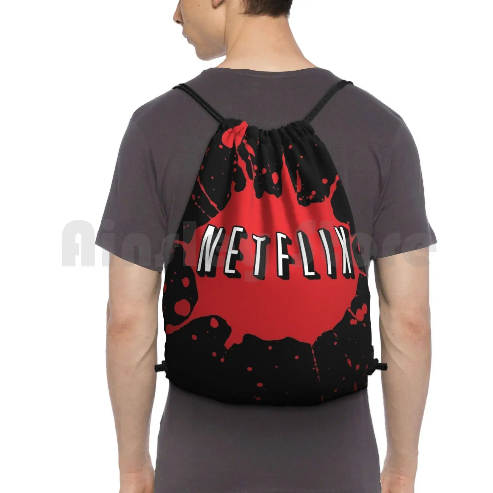 

Netflix Splatter Backpack Drawstring Bag Riding Climbing Gym Bag Netflix Net Flix Red Meme Halloween Costume Fun Awesome