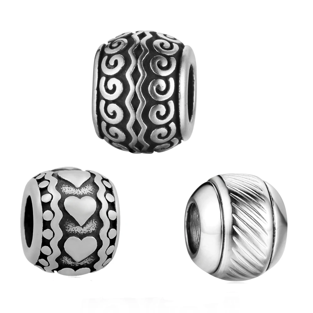 

5pcs/Lot Stainless Steel Round Big Holes Spacer Beads Charms Fits European Charm Bracelets For DIY Jewelry Making Clearance Sale