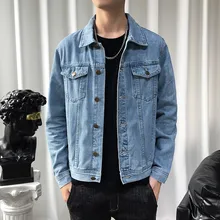2021 New Solid Casual Cotton Denim Jacket  Men Plus Size M-5XL  Lapel Single Breasted Jeans Jacket Men Autumn Slim Fit Jackets