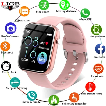 

LIGE Women Smart Watch Full Touch Screen Heart Rate Blood Pressure Monitor SmartWatch Men for Android IOS inteligentny zegarek
