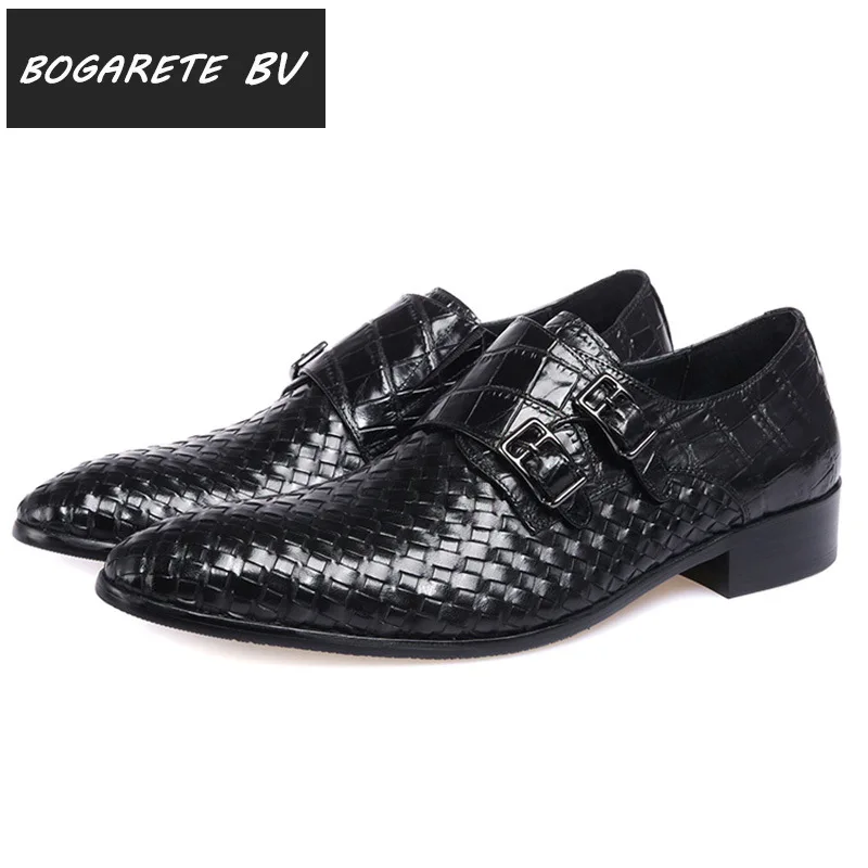 

2019 New Style European Version of Business MEN'S SHOES Genuine Leather Pointed-Toe Weaving Formal Wear Leather Shoes Men Foot C