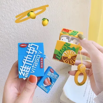 

For AirPods 1 2 Case Cartoon Lemon Tea Soy Milk Earphone Silicone Case for Airpods 2/i10/i11/i12 TWS Protective Cover with Hook