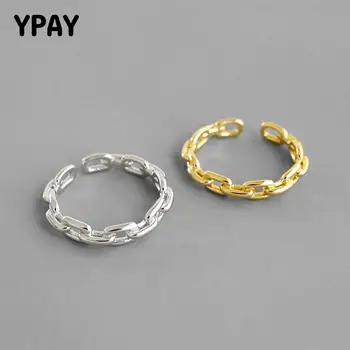 

YPAY 100% Solid 925 Sterling Silver Open Rings for Women Korea Twisted Link Chain Adjustable Finger Ring Fine Jewelry YMR1022