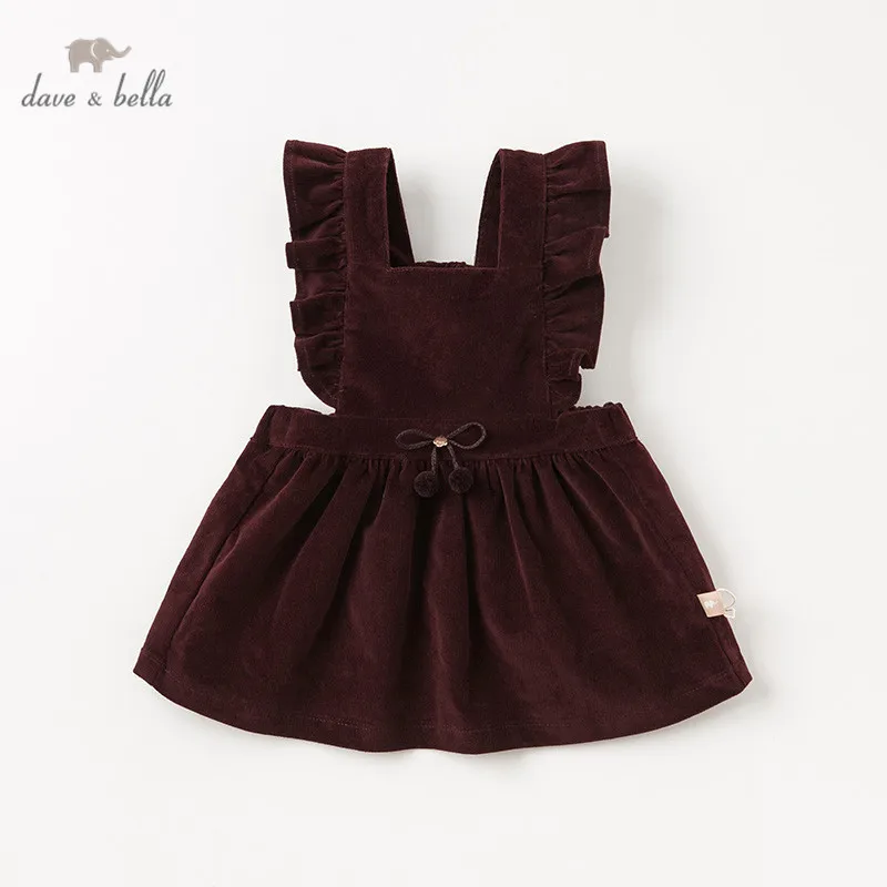 DB11842-2 dave bella/осеннее однотонное платье-майка принцессы с бантом для маленьких девочек детское модное праздничное платье детская одежда в стиле «лолита»