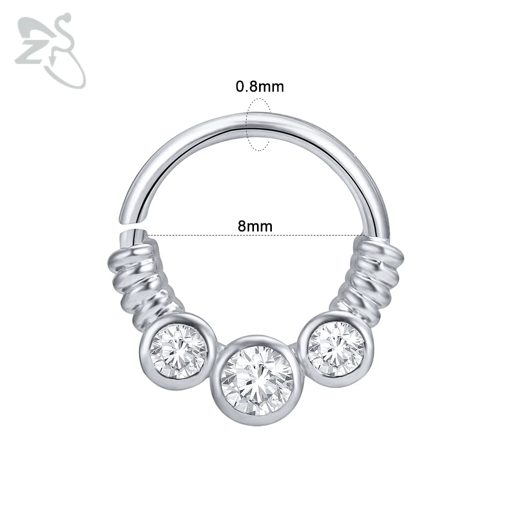 ZS, 1 шт., кольцо для носа, серьги для пирсинга из ушной хрящ с кристаллами Daith - Окраска металла: Style1