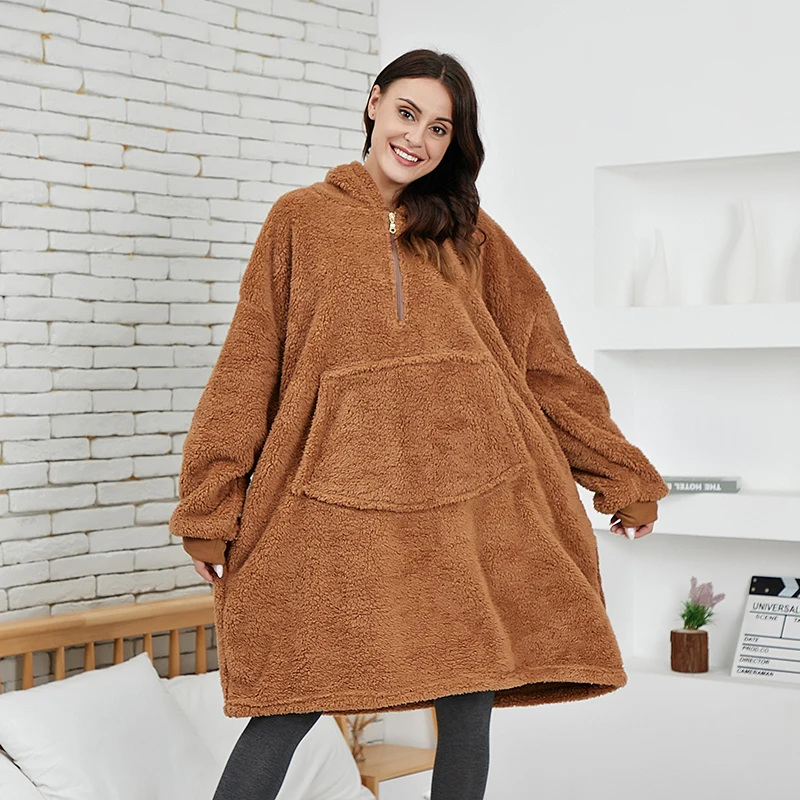 Teddy Hoodie Sweatshirt Women Oversized Hoodies Winter Pullover Oversize  Coat Half Zipper Blanket With Sleeves Sudaderas | Unilovers