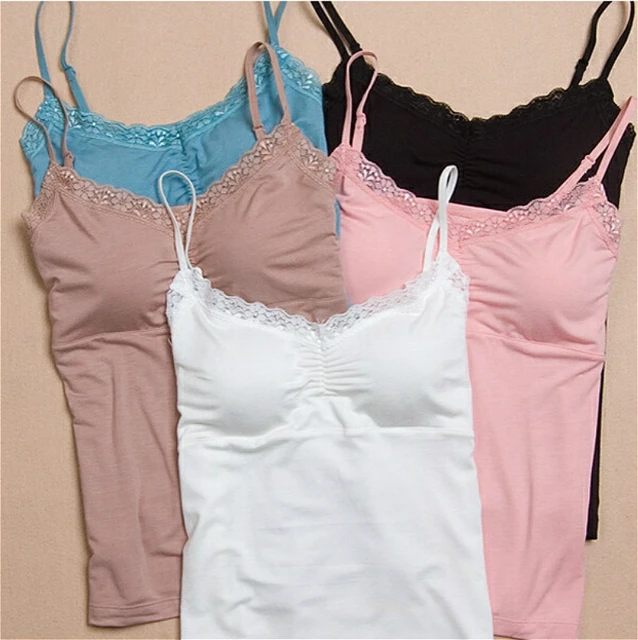 Women Soft Lace Padded Camisole Womens Bras Seamless Bra Padded Solid Tank  Top Straps Sleepwear Nightwear