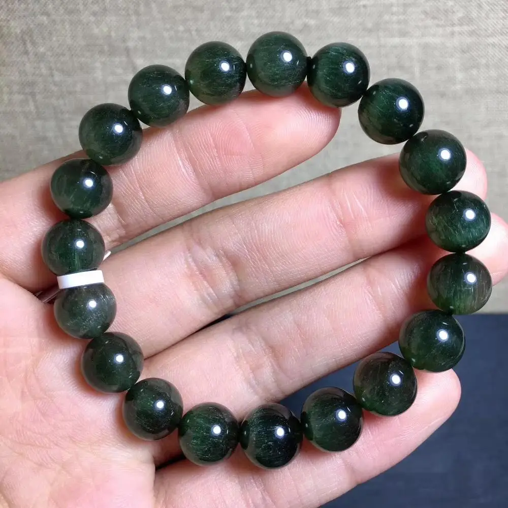 

Certificate 10mm Natural Green Rutilated Bracelet For Woman Man Cat Eye Crystal Stretch Round Beads Lucky Stone Jewelry AAAAAA