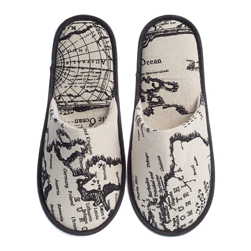 

Man Women Closed Toe Home Non Slip Children Guest Practical Map Print Portable Travel Party Disposable Slipper Bathroom Hotel