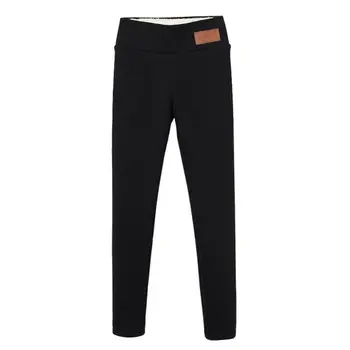 

Letter Patch Fleece Thickened Pants Women Personality Solid Popular Polyester Winter High Waist Warm Pencil Trousers
