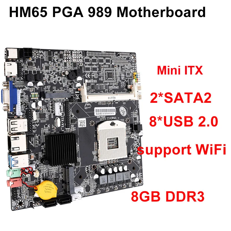 Материнская плата Mini ITX Intel HM65 PGA 989 с до 8 Гб DDR3 и мини слотом SATA3 mini PCIE поддержка Wi Fi