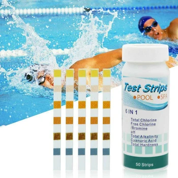 

50pcs 6 In1 Swimming Pool SPA Test Strips Chlorine For PH Water Hardness Tool Durable Water Testing Products