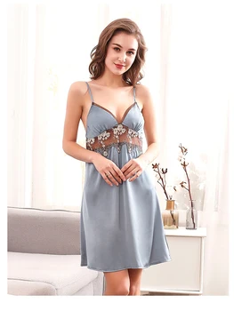

Lacy Lingerie Ladies Sexy Pyjamas flirtatious imitation silk sling nightgown Satin V-neck Sleeveless strap Sleepdress