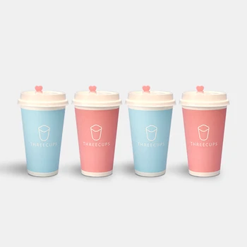 

50pcs High quality pink/blue disposable cup 300ml party favors drinking milk tea water paper cups takeaway coffee cup with lid