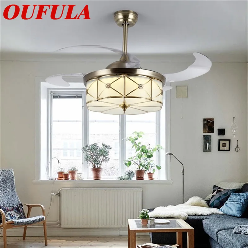 

DLMH Brass Ceiling Fan Lights With Invisible Fan Blade Remote Control Modern Creative Decorative For Home Office