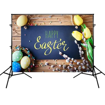 

Easter Background for Photo Studio Eggs Wood Floor Photographic Backdrop Celebration of holiday decorations