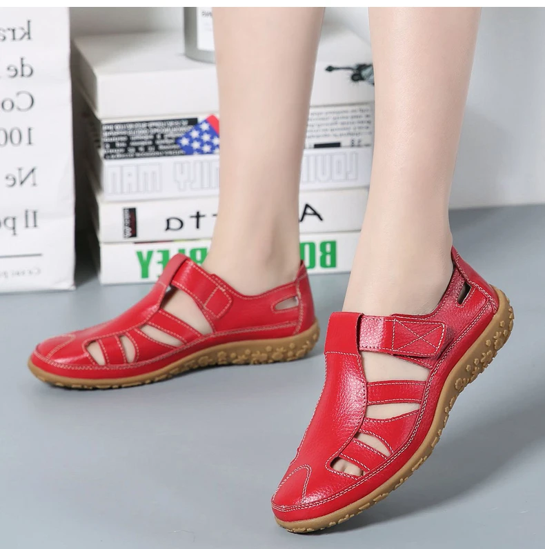 wedding shoes for women Women Sandals Split Leather Summer Shoes Woman Hollow Out Flat Sandals Ladies Casual Soft Bottom Female Beach Sandal best women's sandals for walking	