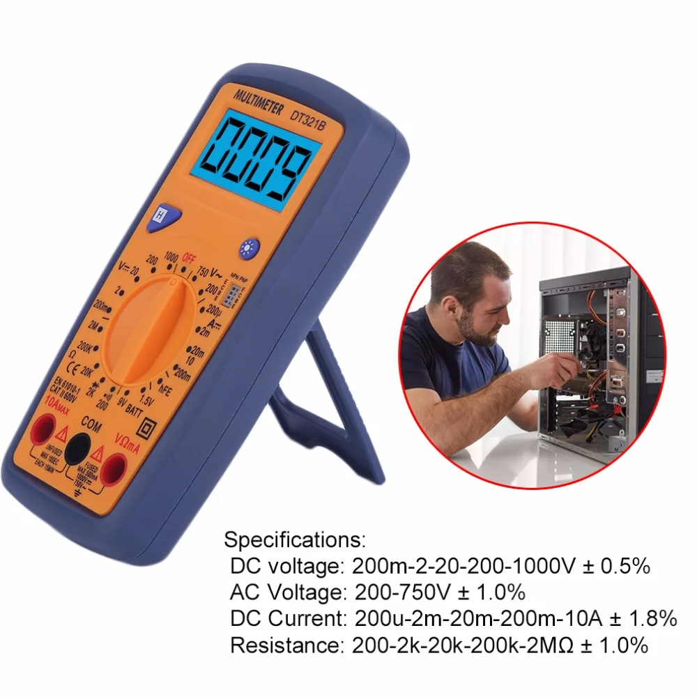 DT321B Цифровой мультиметр портативный мультиметр AC/DC измеритель напряжения Синий Подсветка батарея поддержки тестирования топ продажи