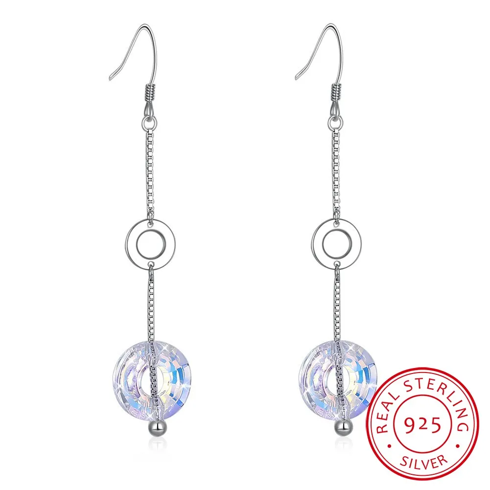 

LEKANI Round Long Drop Earring Made with Crystals For Women 925 Sterling Silver Fine Jewelry Best Friend Gift