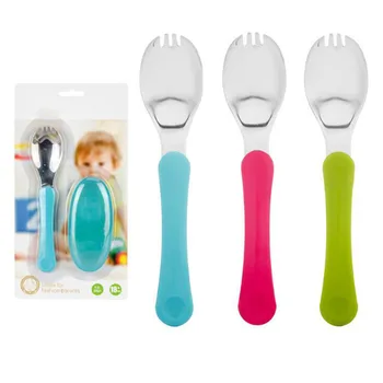 

Baby Candy Color Tableware Baby Folding Spoon Stainless Steel Infant Eating Spoon Hot Tableware Soft Handle Children Tableware