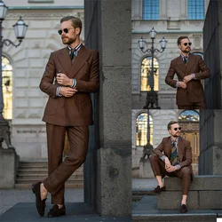 2 Pcs Brown Men Suits Wedding Tuxedo Slim Fit High Quality Groom Prom Custom Blazer Formal Business Costumes Hommes