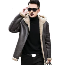 Кожаная мужская куртка из натуральной овчины, зимняя мужская куртка, Натуральная шерсть, меховая подкладка, теплые куртки размера плюс, Chaqueta Hombre MY1638