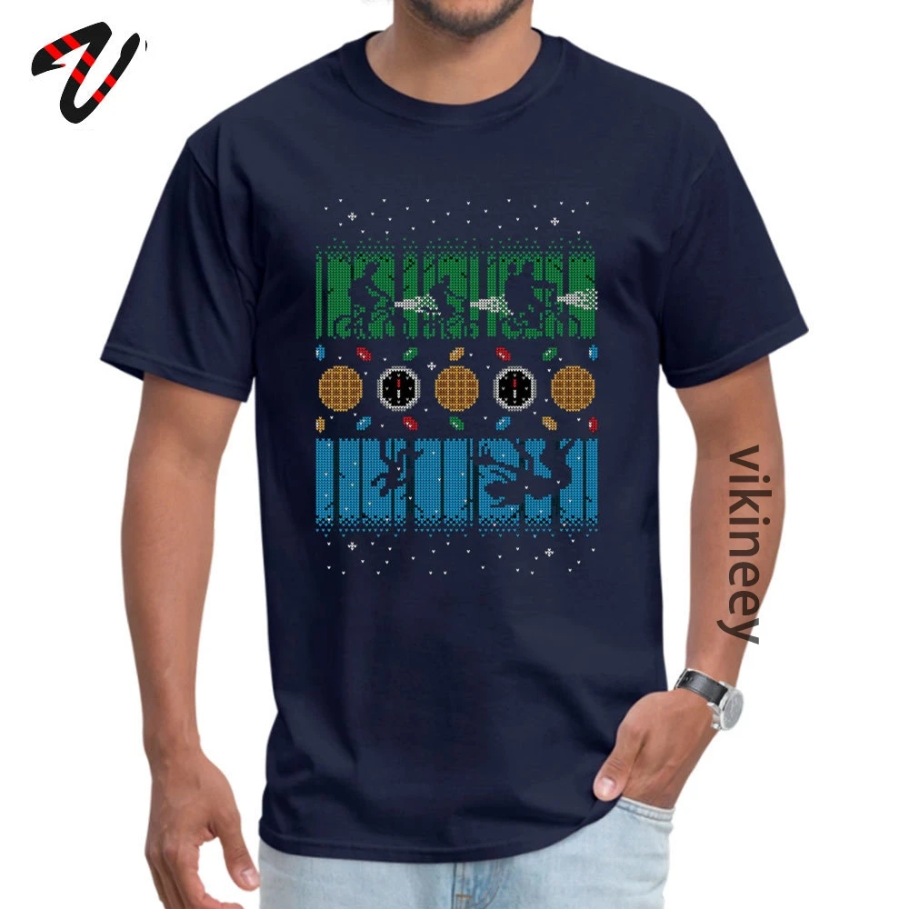 Classic StrangerThingsUpsideDownChristmas Men&amp;#39;s Top T-shirts Company Summer Tops Shirts Crew Neck 100% Cotton T Shirts StrangerThingsUpsideDownChristmas navy