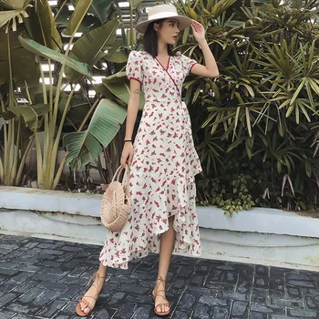 

Small gentle wind literary restoring ancient ways of French new summer dresses flower open fork holiday beach dress