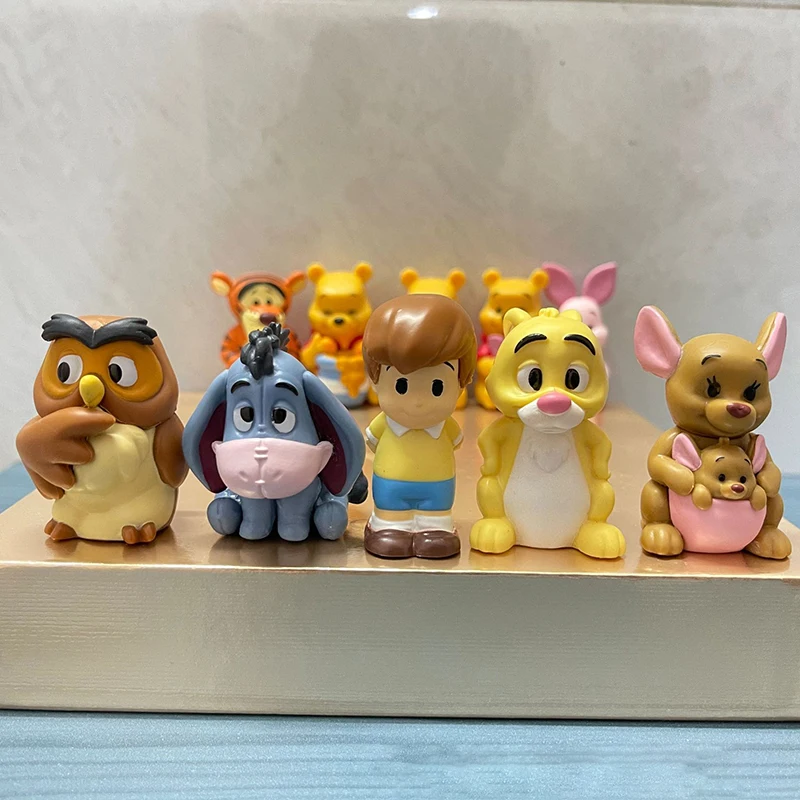 Disney-Winnie The Pooh Anime Action Figures, Leitão, Tigrão, Bisonho, Coelho, Coruja, Model Toy, Cartoon Collection Doll Set for Kids, 10 peças