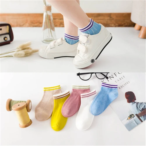 15-5pcs 5 пар, детские носки с ушками Микки Мауса, милые носки для маленьких девочек, сетчатые хлопковые детские носки в полоску для мальчиков и девочек, милые носки для От 1 до 12 лет - Цвет: 15-5pcs