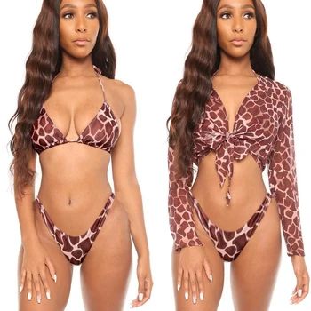 

Summer 3 Piece String Bikini Sexy Beachwear for Women Print Swimwear Popular Female Underwear Suit Bathing Suits Leopard Thong