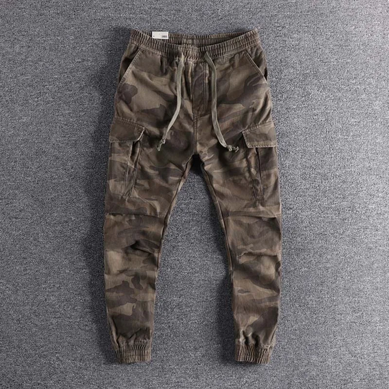 khaki camouflage Новые хлопковые Молодежные Брюки мужские камуфляжные рабочие брюки повседневные высококачественные модные дизайнерские брендовые брюк - Цвет: khaki camouflage