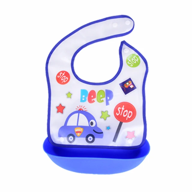 Baby Bib Waterproof Apron Long Sleeve Art Smock for Kids Baby Stuff Chest Protection Feeding Bibs blue car