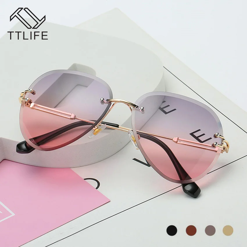 TTLIFE модные розовые Солнцезащитные очки женские без оправы режущие линзы
