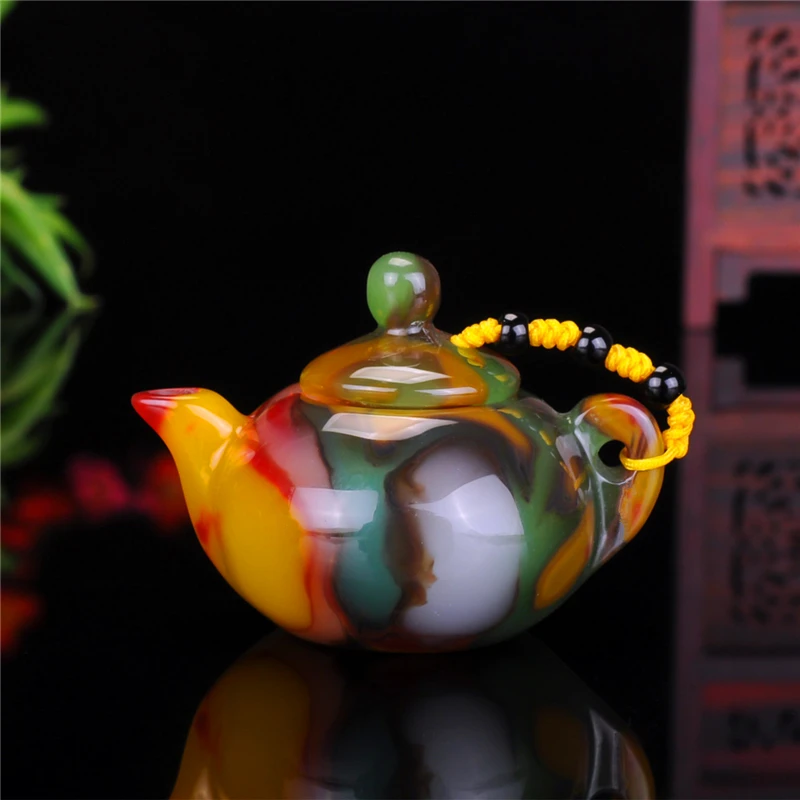 Xinjiang Gobi Jade Colorful Agate Hand Carved Kettle teapot Playing Thing Magic Pot Collection Ornament Gift Dropship P96 | Украшения и