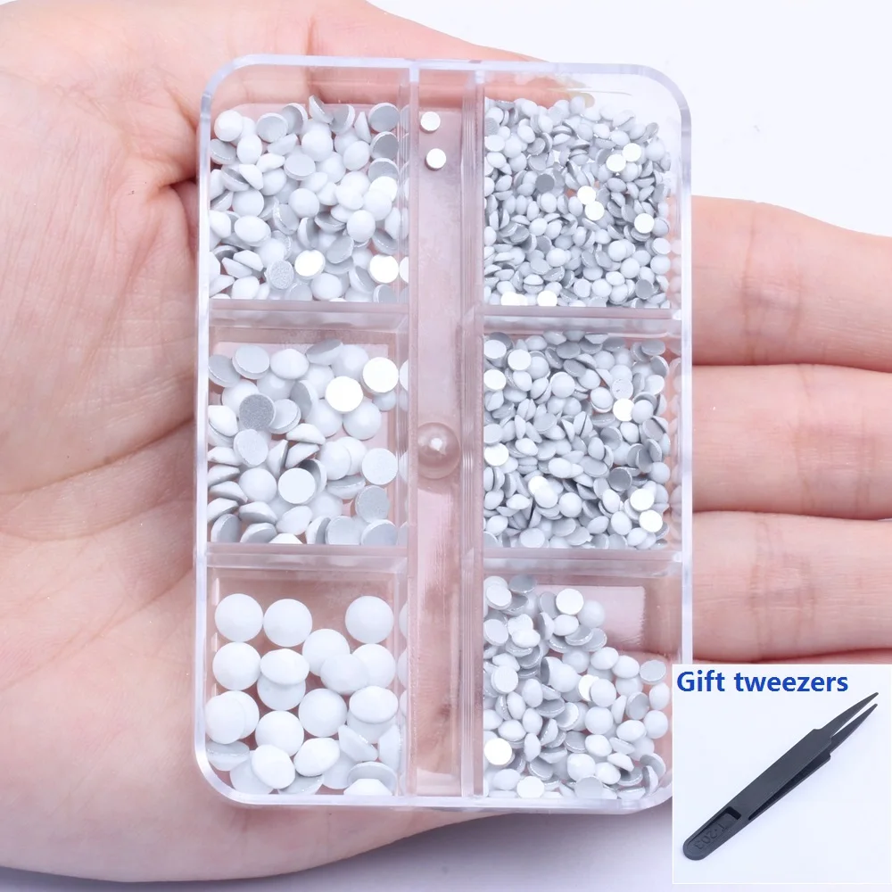 

Ceramic White Non Hotfix Crystal Rhinestones For Nails Art Decorations Round Flatback Glue On Glass Stones DIY Accessories