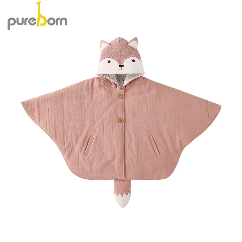 Детское пончо с капюшоном Pureborn хлопковое стеганое плотное верхняя одежда для