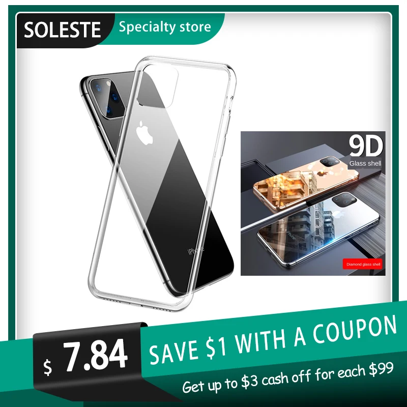 SOLESTE 9D anti-fall glass shell For iPhoneiPhone XS Max XR X 11 pro 7 8 Plus mobilePhone Back Cover | Мобильные телефоны и