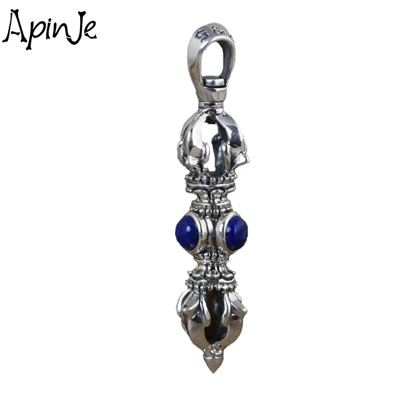 

Apinje Vajra Pendant Men S925 Sterling Silver Personality Onyx Vajra Pendnat Buddhist Culture Jewelry