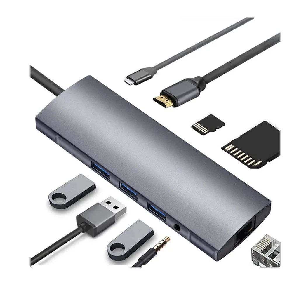9 в 1 type-C к HDMI RJ45 3USB3. 0 TF SD аудио PD Многофункциональный узловой центр для адаптера