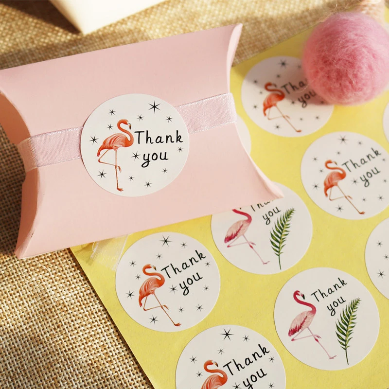 

120pcs/lot Flamingo Round "thank you"Sticker Seal Label "Thanks" Flower Sticker Seal Labels DIY Box Packaging Paper Sticker