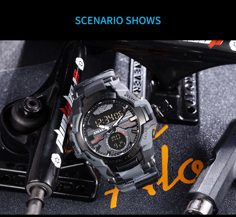 top Sports Watches Sport Watch Waterproof SMAEL Watches Camouflage Case Alarm Clock Stopwatch Luminous Led Digital Wristwatch 1805B Quartz Watches Sports Watches classic