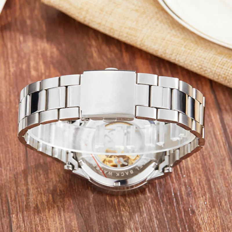 Gorben Gold/Silver Men Stailness Steel Band Automatic Mechanical Watch Fashion Date Business wristwatch Male Clock