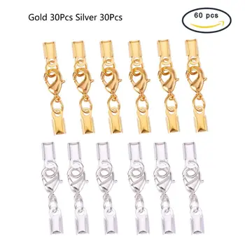 

60Pcs 5mm Necklace End Cover Endcaps with Lobster Clasps Leather Cord Ribbon Clamp Jewelry Making Buckle Clip